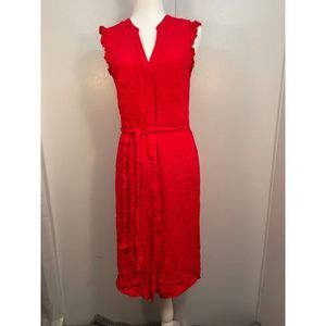 Ann Taylor Womens Red Flutter Sleeves Tie Belt Button Down Shirt Dress M 8